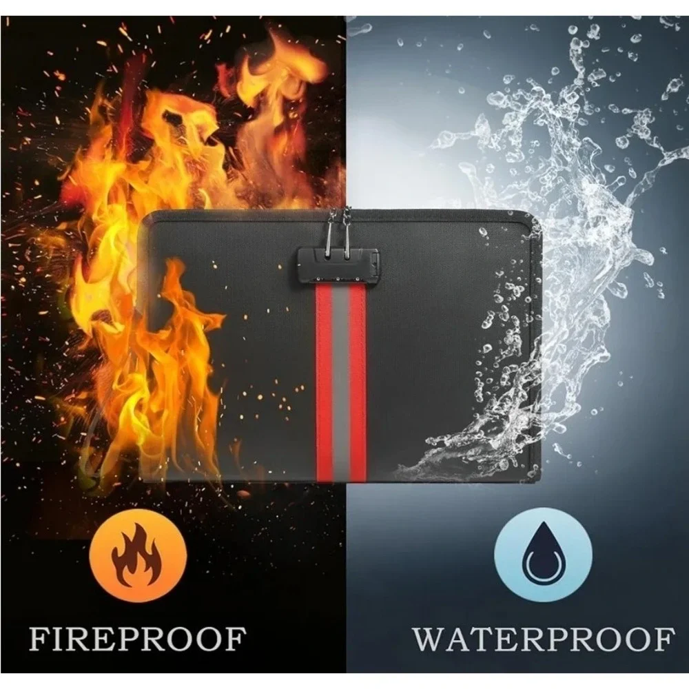 New fireproof and waterproof, locked, zippered bag, 9x13x1
